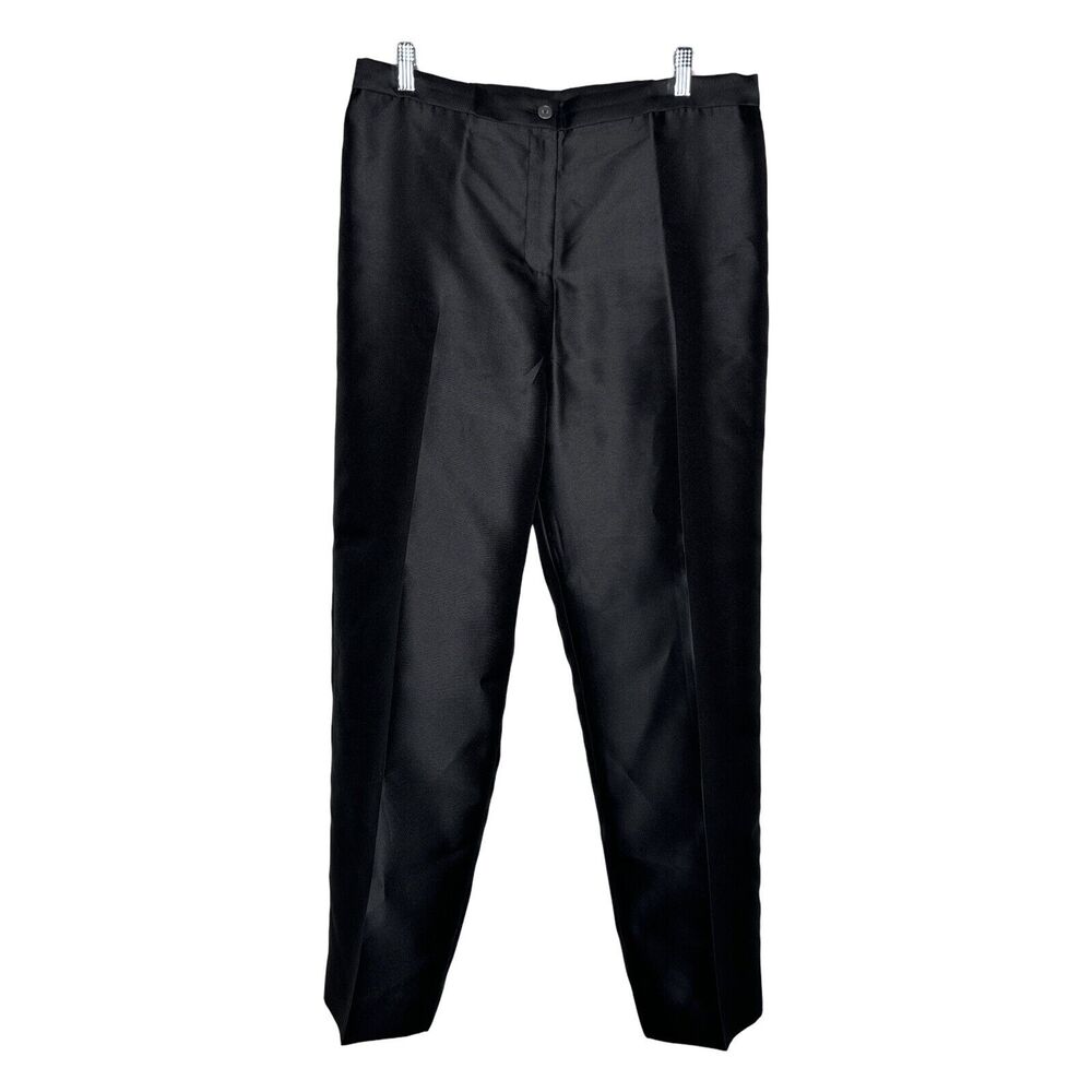 Lily & Taylor Couture Pants Women 14 Black Sheen Classic Flare Office Minimalist